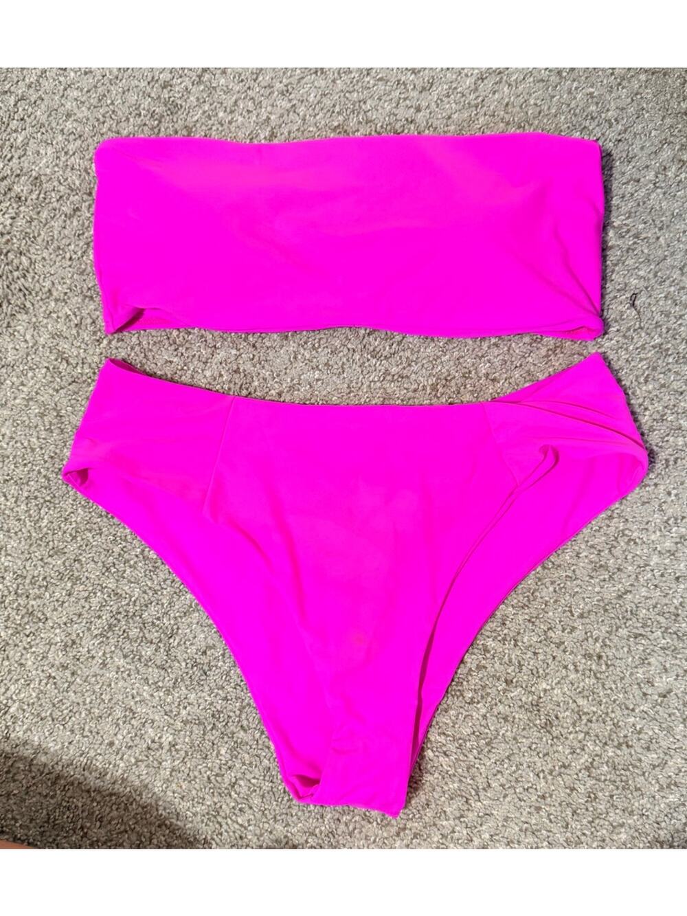 Hot Pink Strapless Bikini W/ High Waisted Bottom Size XL